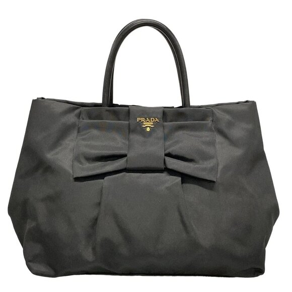 Auth PRADA - BN1601 Black Nylon Leather Tote Bag - Picture 1 of 16